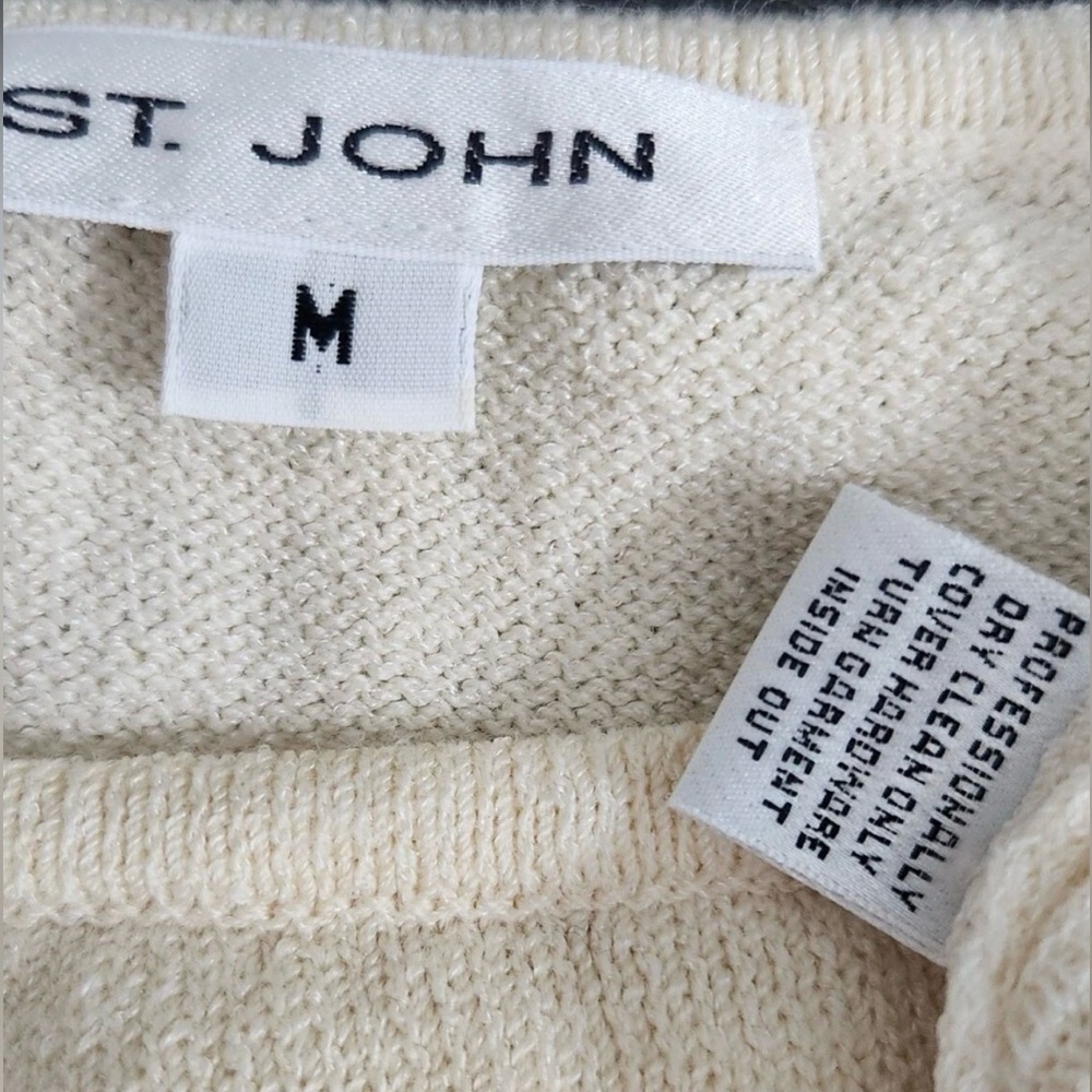 St. John Cream Ribbed Tank Top w SJ Appliqué- Sz M GUC - Picture 6 of 9